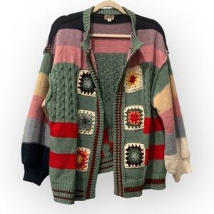 NEW POL granny square cardigan green / multi oversized cottage size small